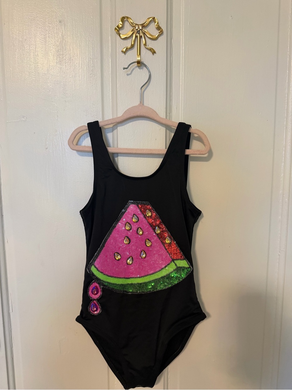 Lola + The Boys Black One-Piece Swimsuit with Pink & Green Sequin Watermelon